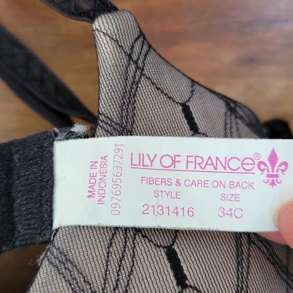 Lily of France 34C Bra Lace Convertible Regular Racerback Black Tan - Picture 5 of 5
